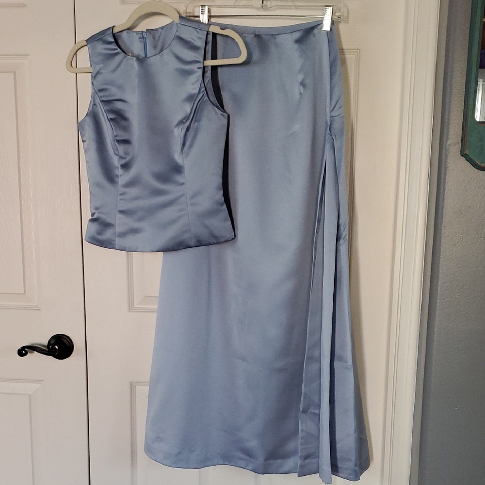 Vera Wang Satin Blue A-Line Skirt Set